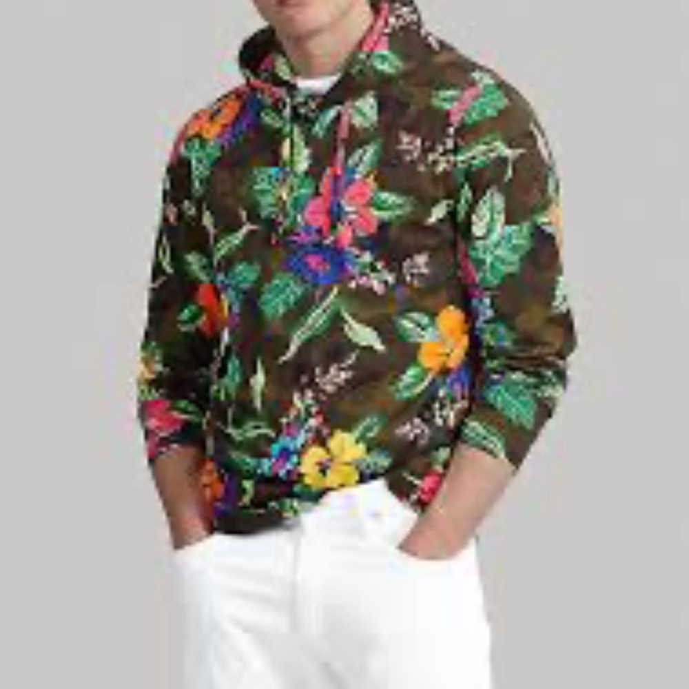 Polo Ralph Lauren Brown Hoodie with Vibrant Floral Print Size Medium